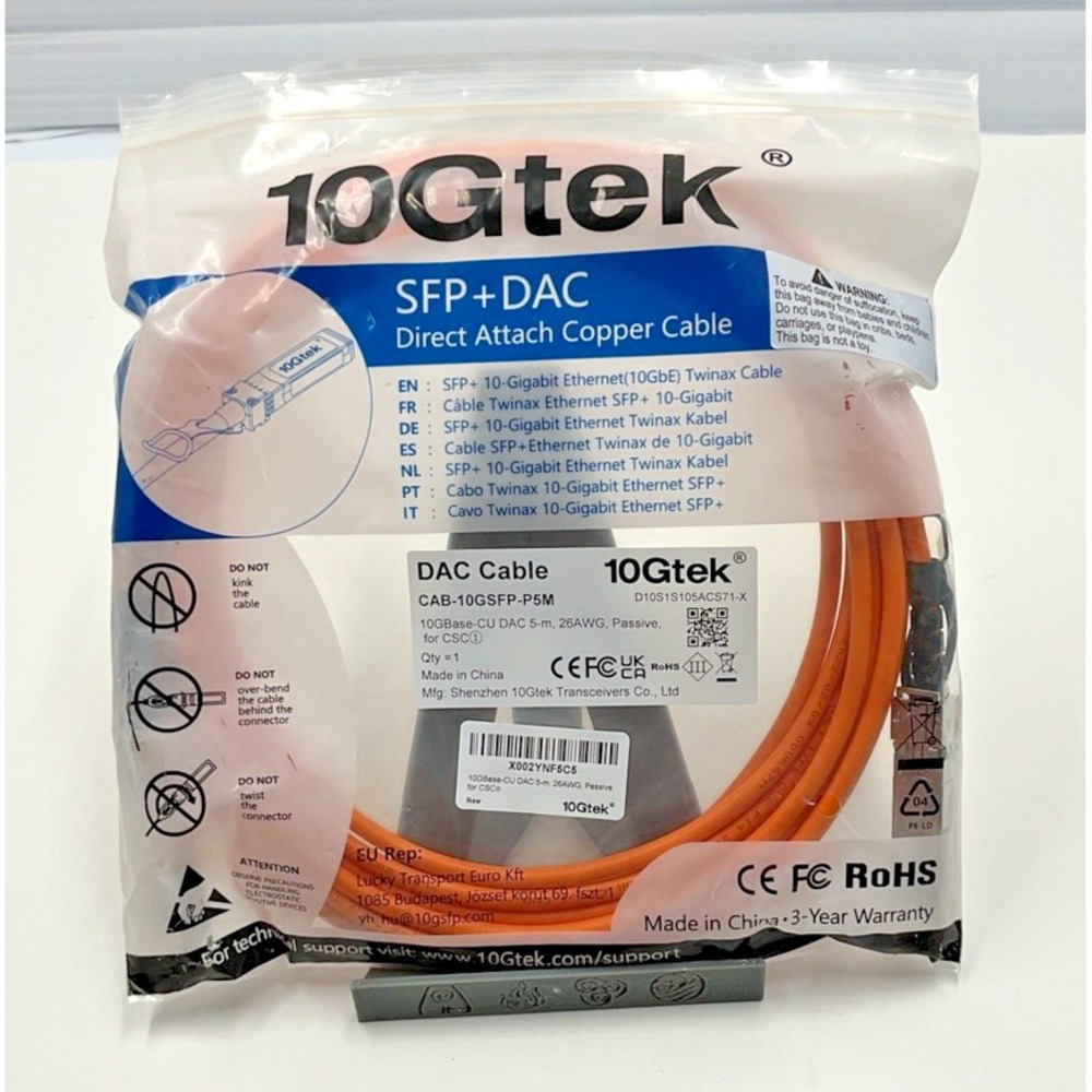 10Gtek SFP+ DAC Cable 5m 10GBase-CU Passive Orange